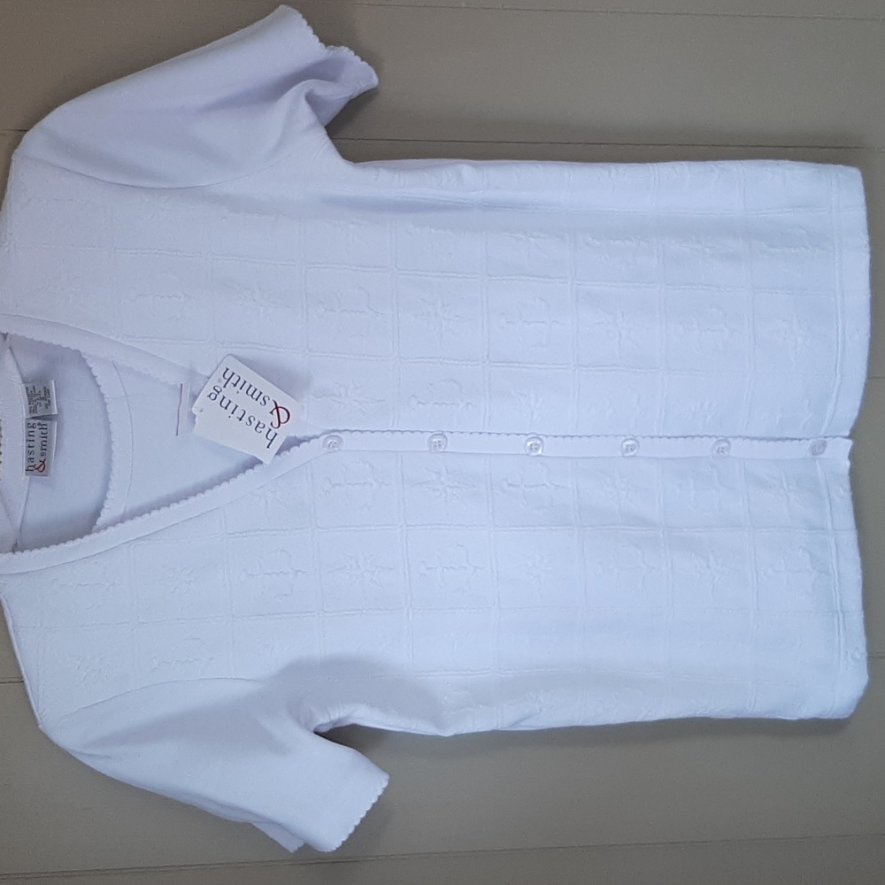 White Hasting & Smith Button-Up Layer Short Sleeve Blouse Nautical Print